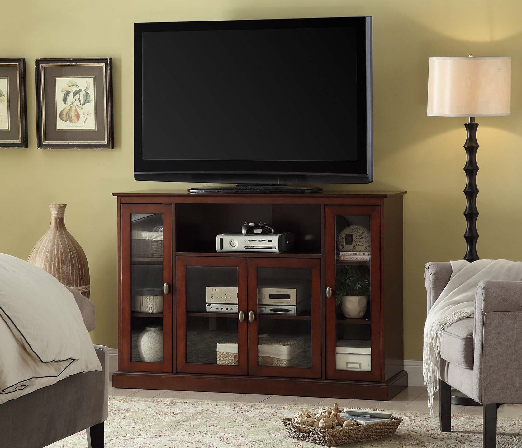 Summit Highboy TV Stand With Storage And Shelves In Black Convenience Concepts