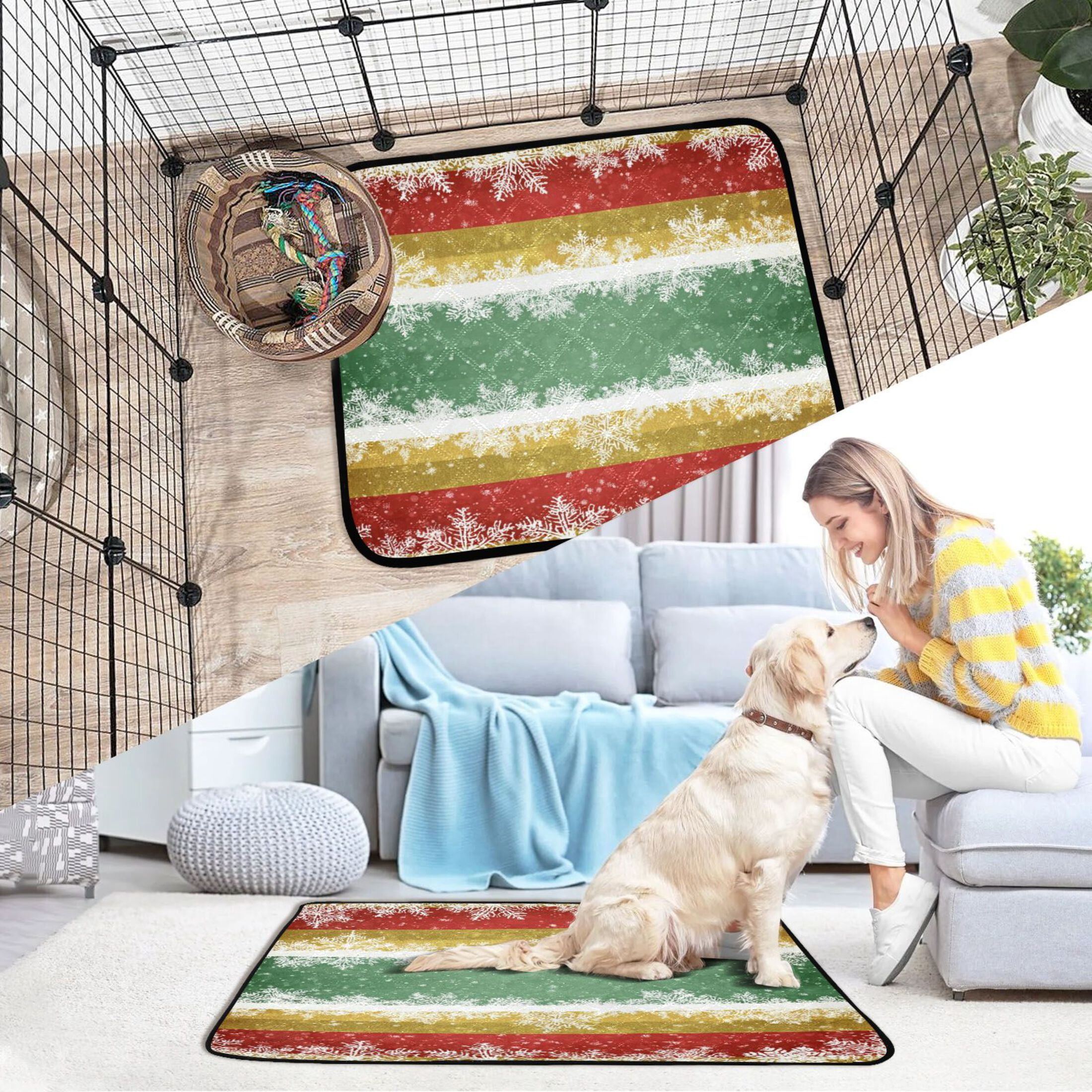 IAUYY Washable Pee Pads for Dogs Smallx3 Absorbent and Leak-Proof Non-Slip Reusable Puppy Pee Pads for Dogs Applicable to Playpen Potty Crate Three-color Golden Christmas