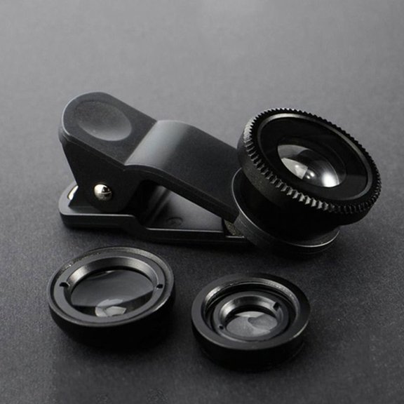 Durable 3in1 0.67X Wide Angle Zoom Fisheye Phone Lens Phone External Lens Phone Camera Lens Kit Wide Angle Mobile Phone Lens BLACK
