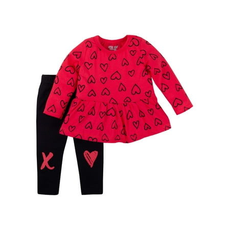 Valentine's Long Sleeve Peplum Top & Legggings, 2pc Outfit Set (Baby Girls)