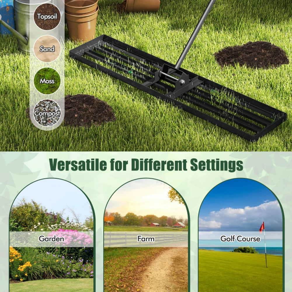 Yardi Yarda 46 x 10 Inch Lawn Leveling Rake for Outdoor as Yard, Heavy Duty Lawn Level Tool for Soil, Black