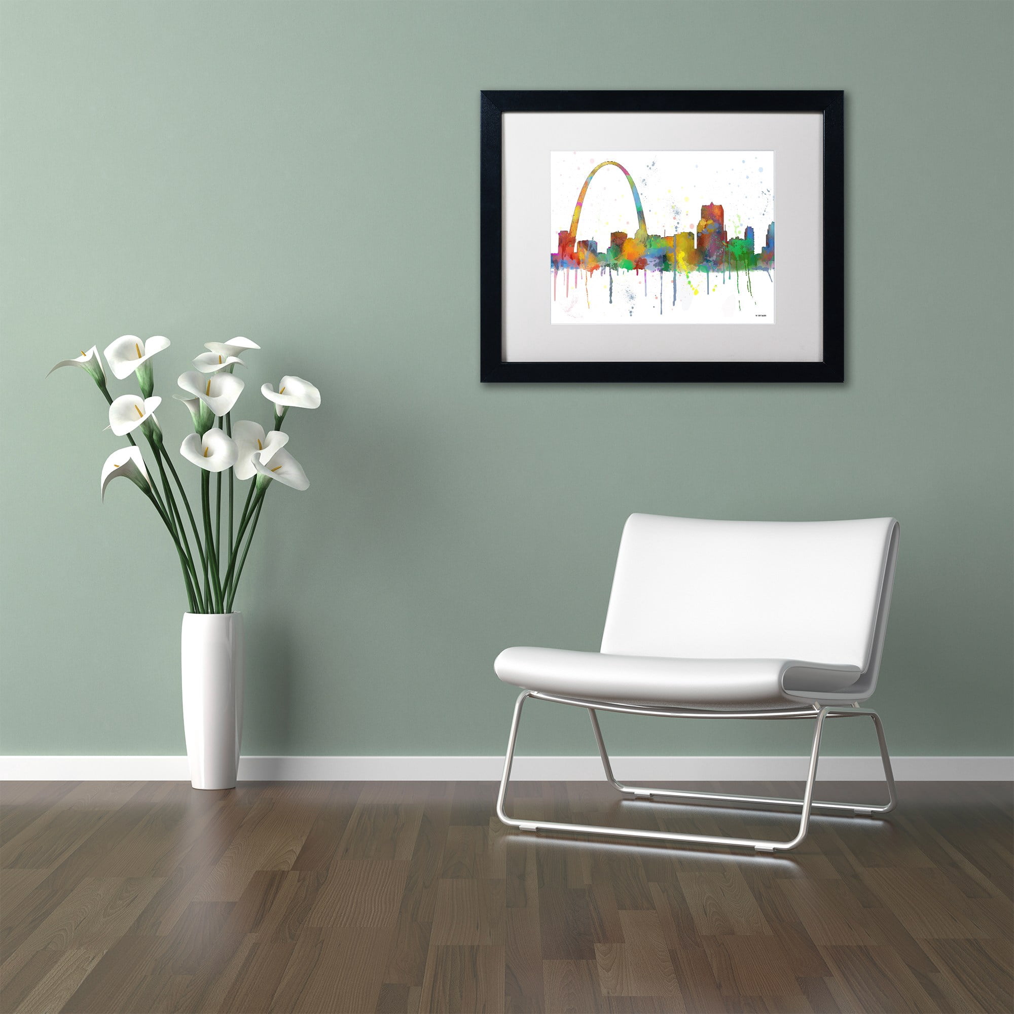 Trademark Fine Art "Gateway Arch St Louis Skyline" Canvas Art by Marlene Watson, White Matte, Black Frame