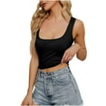 thumbnail image 4 of Summer Saving Usmisi Tank Tops Solid Square Neck Sleeveless T Shirts for Women Slim Fit Knitted Ribbed Workout Cropped Tank Tops Black L Up to 65% off, 4 of 4