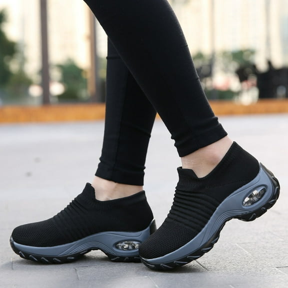 HOOWIFFY slip on sneakers for women Black PU 1 Pair for Comfortable Daily Walking and Sports