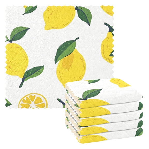 6 Pieces of Kitchen Towels 11x11Inch Kitchen Dish Cloths Kitchen Dish Towels Reuseable Cleaning Cloths Sliced Lemon