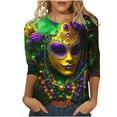 thumbnail image 2 of Mardi Gras Shirts for Women Masked Graphic 3/4 Sleeve 2026 Carnival Top Loose Casual Crew Neck Funny Tee Shirts Raved Outfits Mardi Gras Outfit, 2 of 6