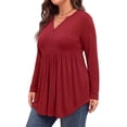 thumbnail image 3 of WellSize Plus Size Blouses for Women V Neck Curved Hems Tunic Tops Casual Long Sleeve Botton Fall Shirts, 3 of 7