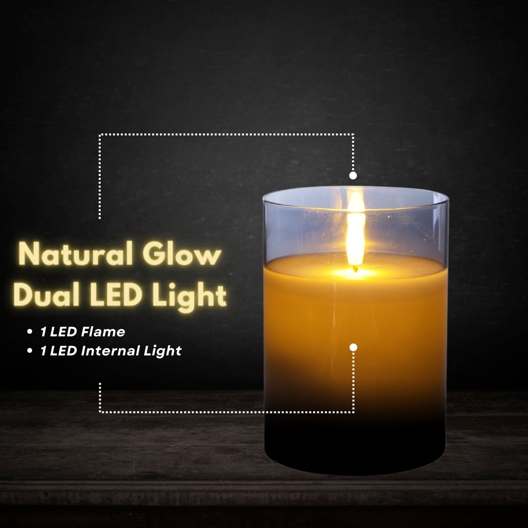 LumiPur Premium Design Series Glass Flameless LED Candle 3.5" x 5", Silver