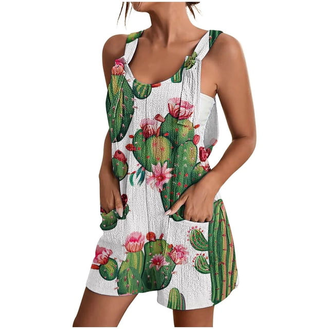 IROINID Femmes Print Shorts Combinaisons, Femmes Été Confortable Occasionnels Bretelles Impression Shorts Poche Shorts de Combinaison Rouge XXXL