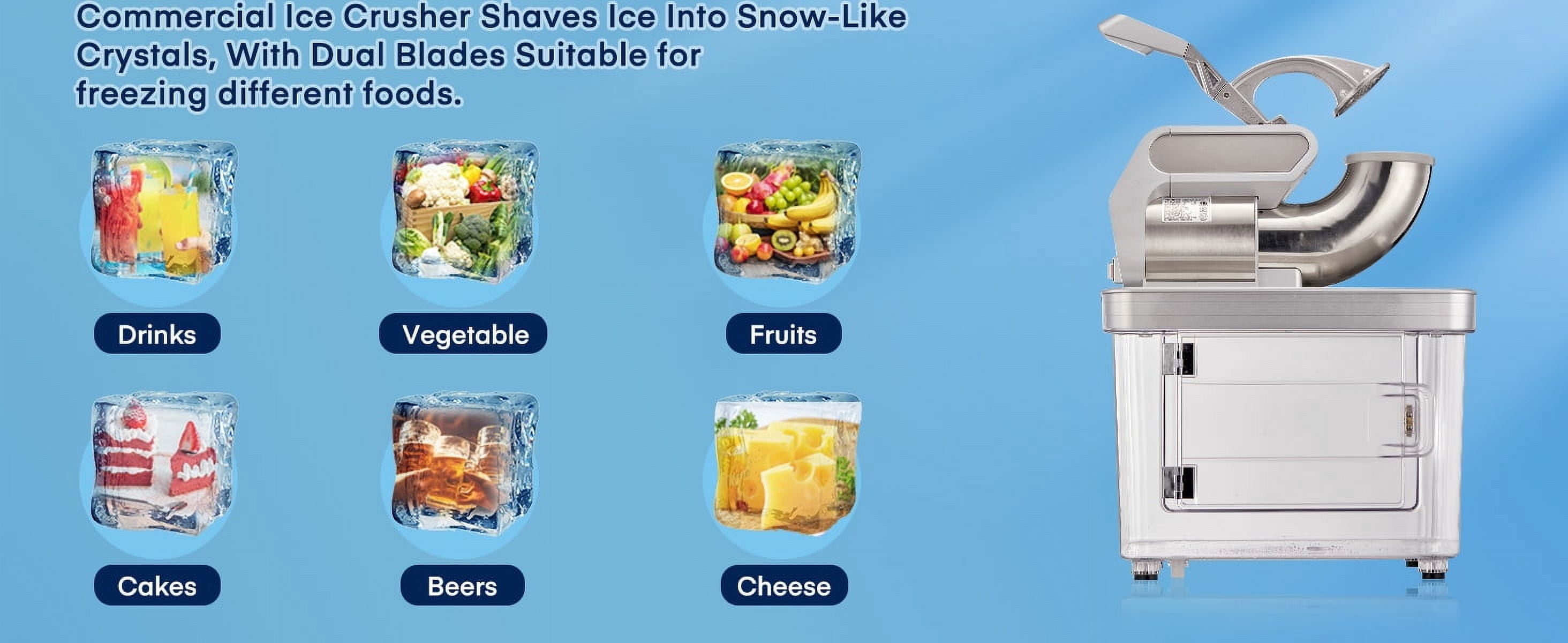 Ice Crusher 660LBS/H with Dual Blades, ETL Approved 300W Electric Snow Cone Machine with Safety On/Off Switch, FOHERE