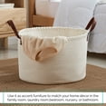 thumbnail image 3 of XLarge Round Cotton Rope Storage Basket Bin Organizer Laundry Hamper with Leather Handles, 21 x 21 x 14, Extra Large Blanket Woven Toy Basket for Baby Nursery - Cream, 3 of 5