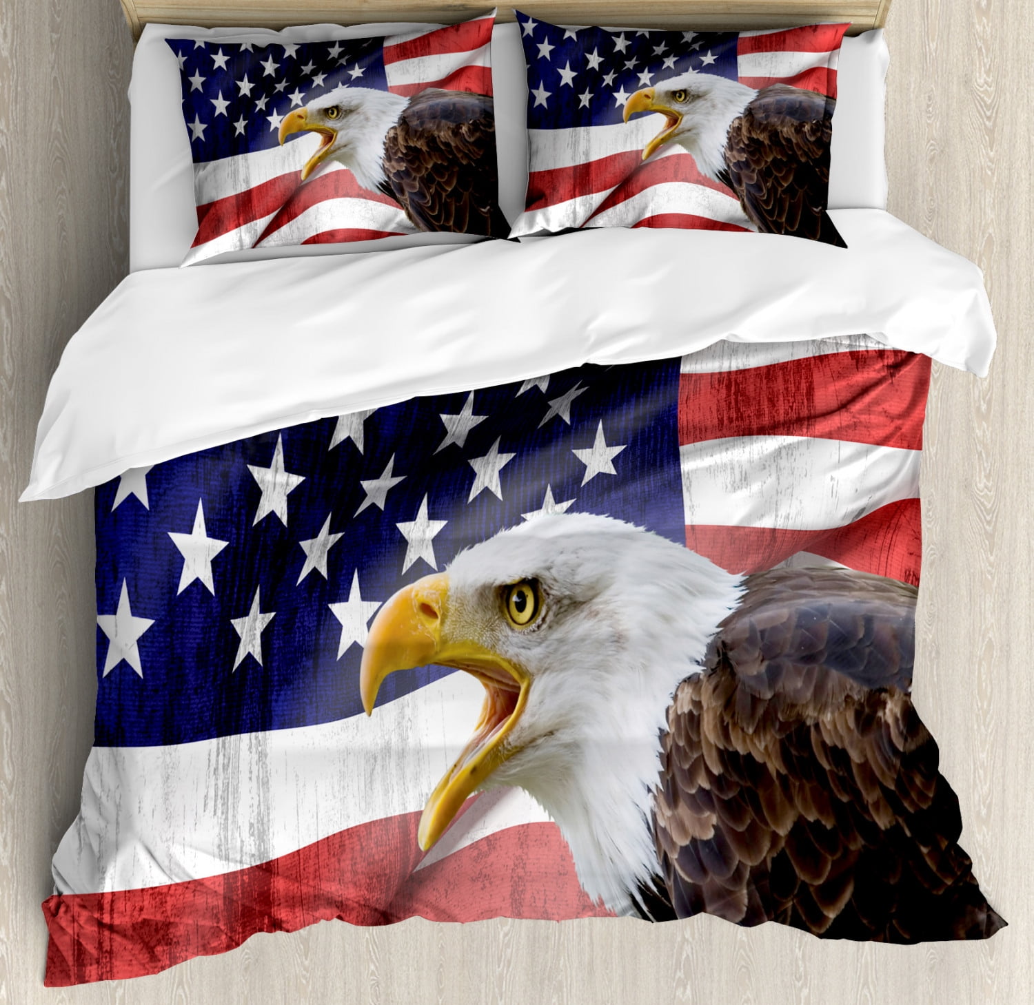 American Flag Eagle on Foreground Banner Pride History Solidarity Martial Identity Symbol Duvet Cover Set Ambesonne Size: King