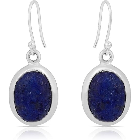 Natural Lapis Lazuli Dangle Earrings in 925 Sterling Silver Handmade Oval Gemstone Earrings Deep Blue Drop Earrings for Women