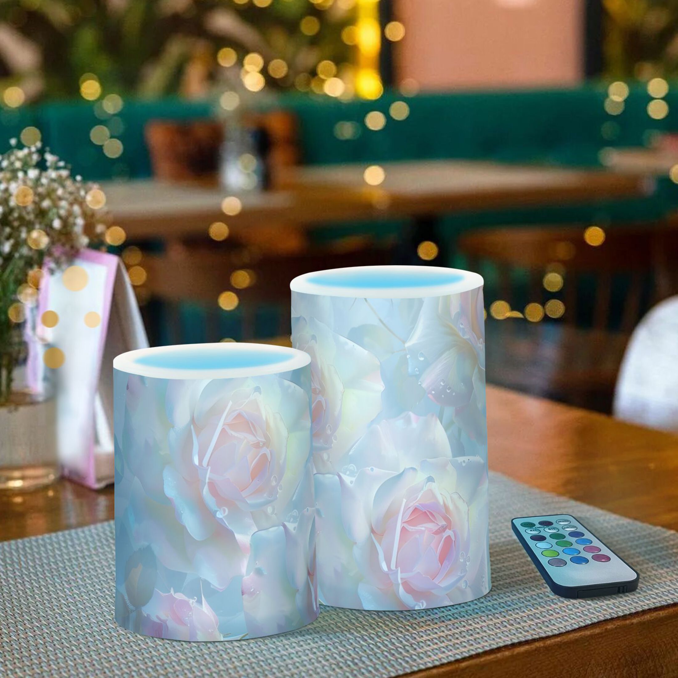 Roses Watercolor Flameless Candles&nbsp;LED Lights Battery Operated Candles with Remote and Timers Flicker Lights Votive Set of 2