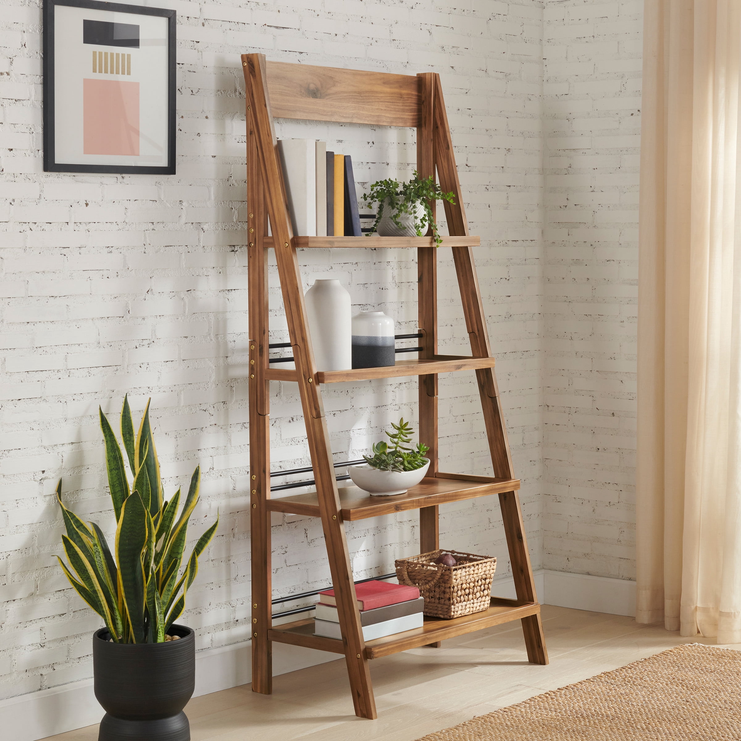 Lavish Home 4-Tier Tall Ladder Bookshelf for Living Room or Office (Walnut)