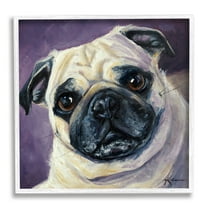 Stupell Industries Purple Pug Face Portrait Animals & Insects Painting White Framed Art Print Wall Art
