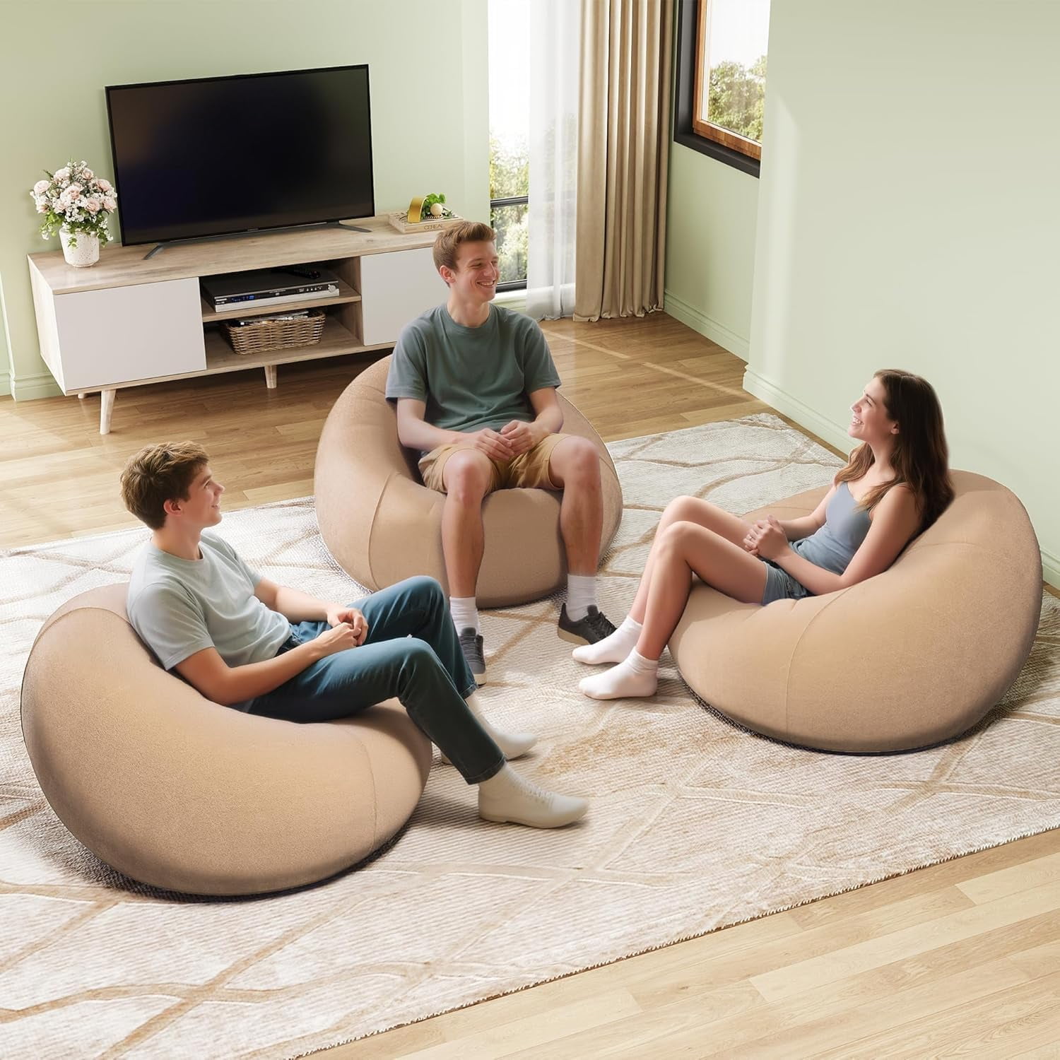 2 Pcs Bean Bag Chair for Kids Adults, Inflatable Chair, No Filler, Comfy, Suit for Dorm Gaming Room Indoor Outdoor, 2 Beige