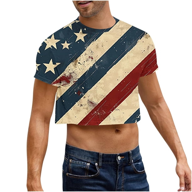 Camisas de Manga Corta de los Hombres, Moda Verano Ocio Impresión, Cuello Redondo Cultivo Manga Corta Superior