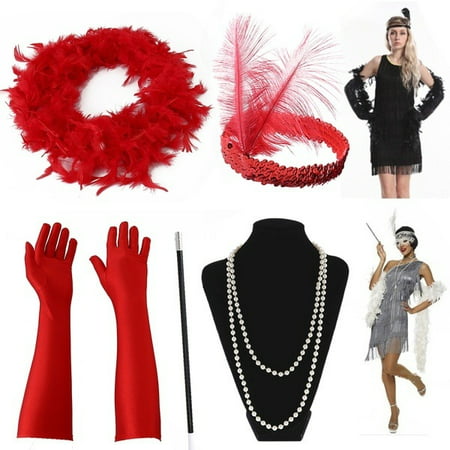 5Pcs/set Halloween Flapper Girl Fancy Dress Accessories Charleston Gangster Gatsby Girl Costume Kit