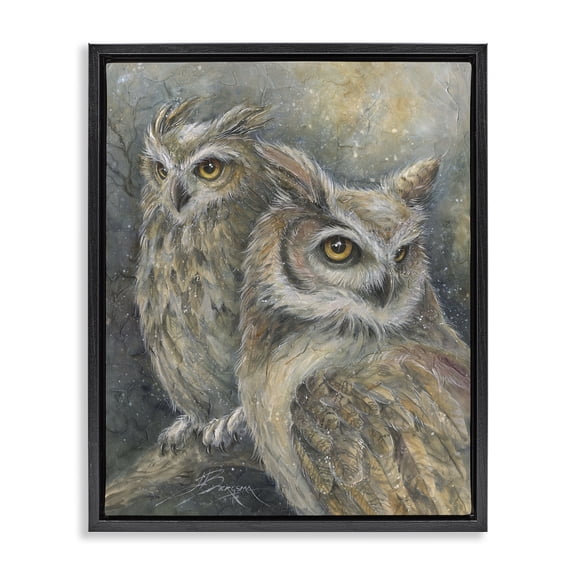 Stupell Industries Farmhouse Neutral Feathered Owl Pair Black Floating Frame Canvas Art, 17 x 21, by Jody Bergsma