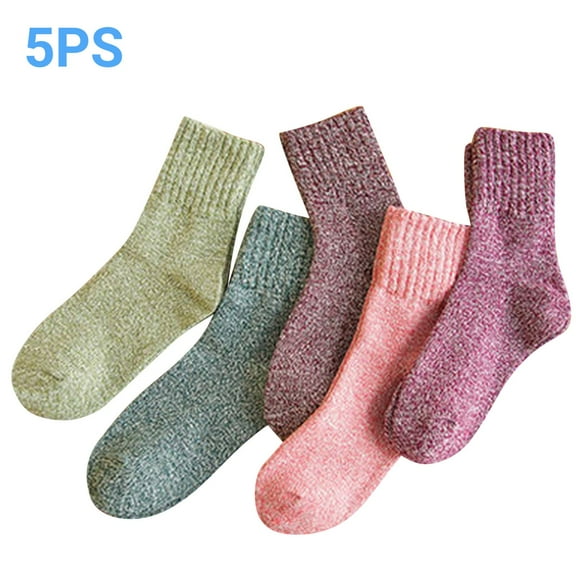 iOPQO 5 Pairs Sleep Socks, Thick Crew Socks Women, Thick Cotton Socks, Casual Socks for Women, Breathable Socks Women, Green One Size