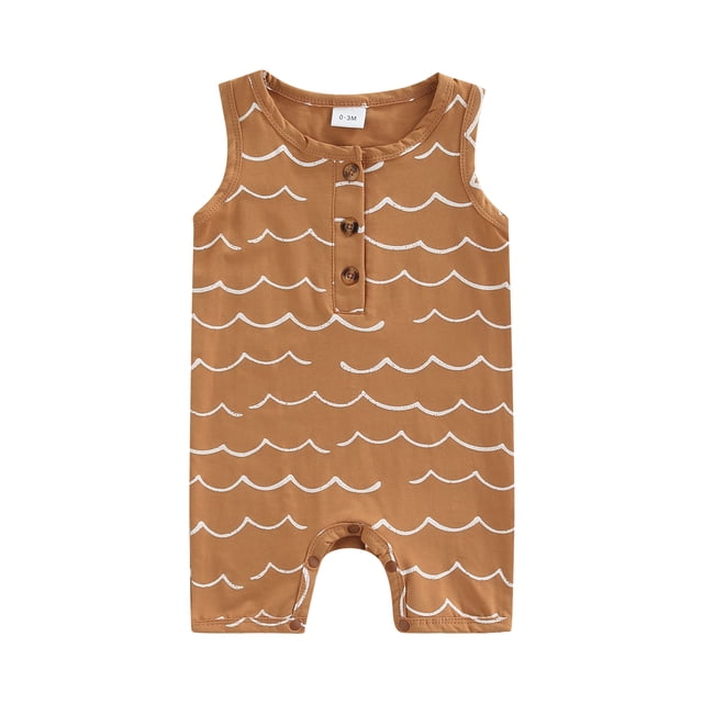 Fortune Infant Boys Girls Leaf Romper Front Button Sleeveless Snap Crotch Jumpsuit