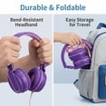 thumbnail image 2 of Pedoxline Kids Headphones with Microphone, Foldable 85/94dB Safe Volume Stereo Adjustable over Ear Headphones for Kids, Girls, Boys, Comfort Fit for Online Classes & Trave (Purple and Pink), 2 of 6