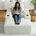 thumbnail image 4 of Muumblus Indoor Chaise Lounge Chair with Cup Holders, No Assembly Required, 67"D Oversized Deep Seat Cloud Couch, Corduroy Boneless Sleeper Sofa Bed for Livng Room, White, 4 of 11