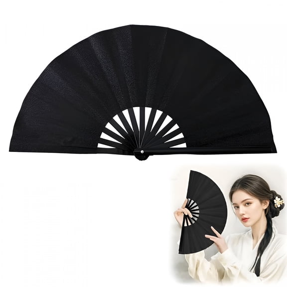 ACDANC Fans for Line Dancing,Large Hand Fans for Dance,Hand Fan Foldable (Black)