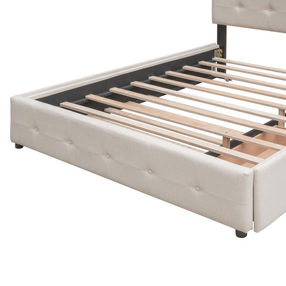 Upholstered Queen Size Bed with 4 Storage Drawers,Upholstered Platform Bed Frame with Stud Trim Headboard and Footboard,Velvet Queen Storage Bed for Teens Adults,Blue