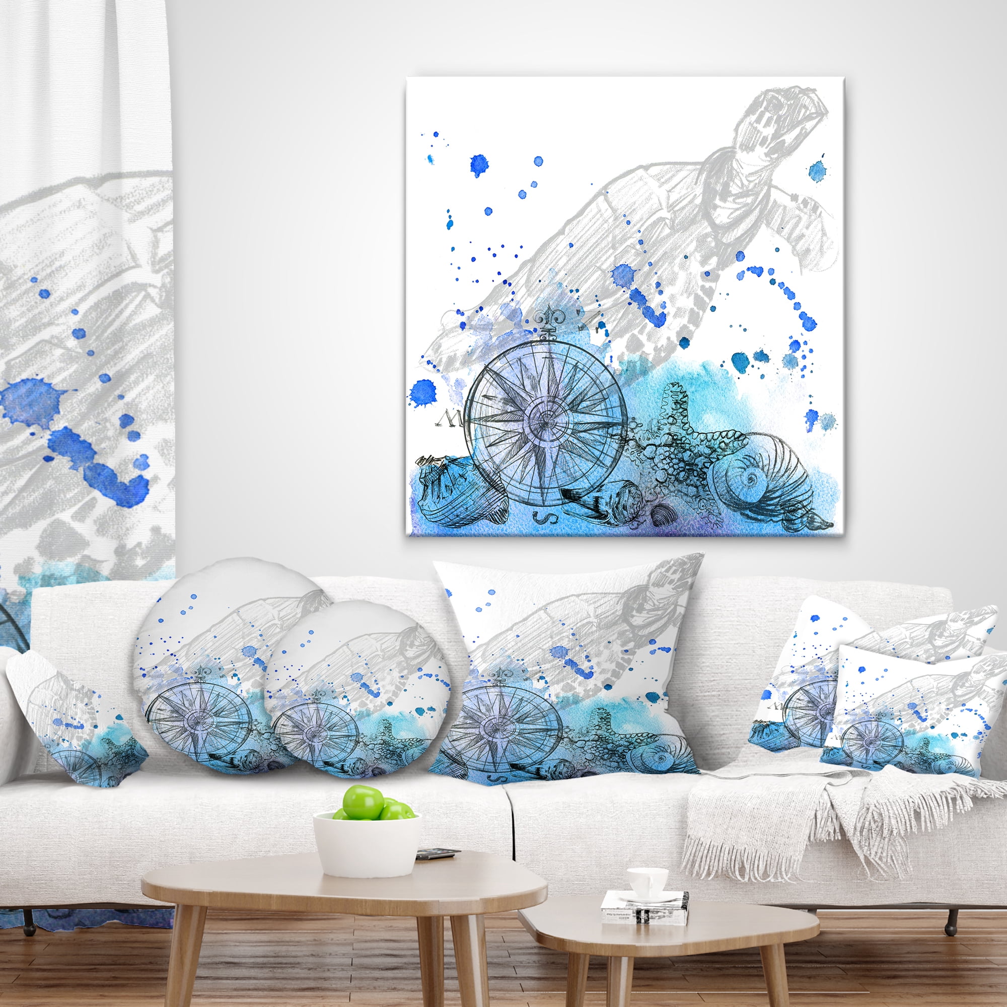Designart Marine Creatures Illustration - Animal Throw Pillow - 12x20
