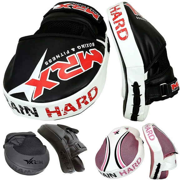 MRX Gel Tech Boxing Hook & Jab Pads MMA Focus Punching Mitts Training Thai Kick Strike Shield Curved Pair Black/White