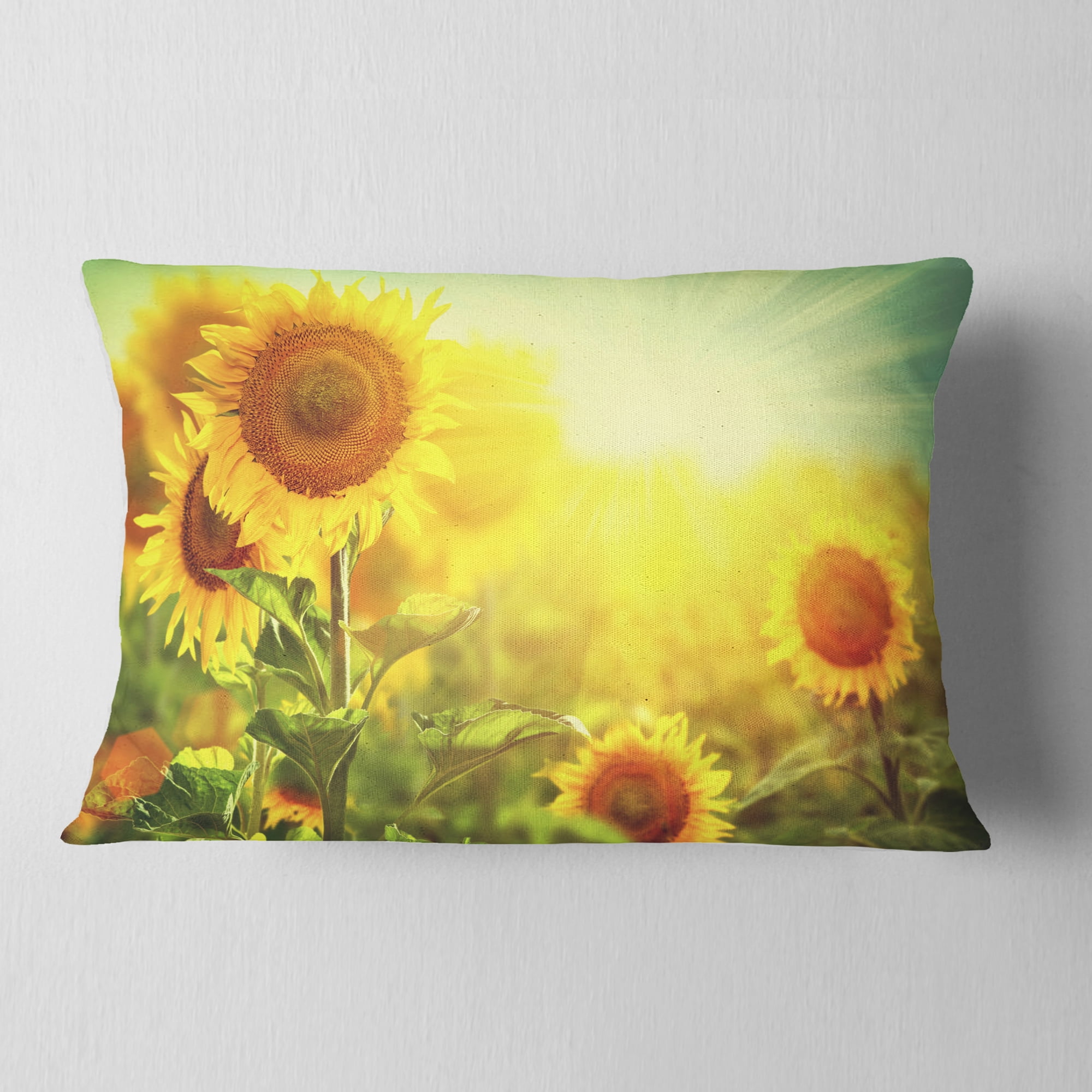 Designart Sunflowers blooming on the field - Animal Throw Pillow - 12x20