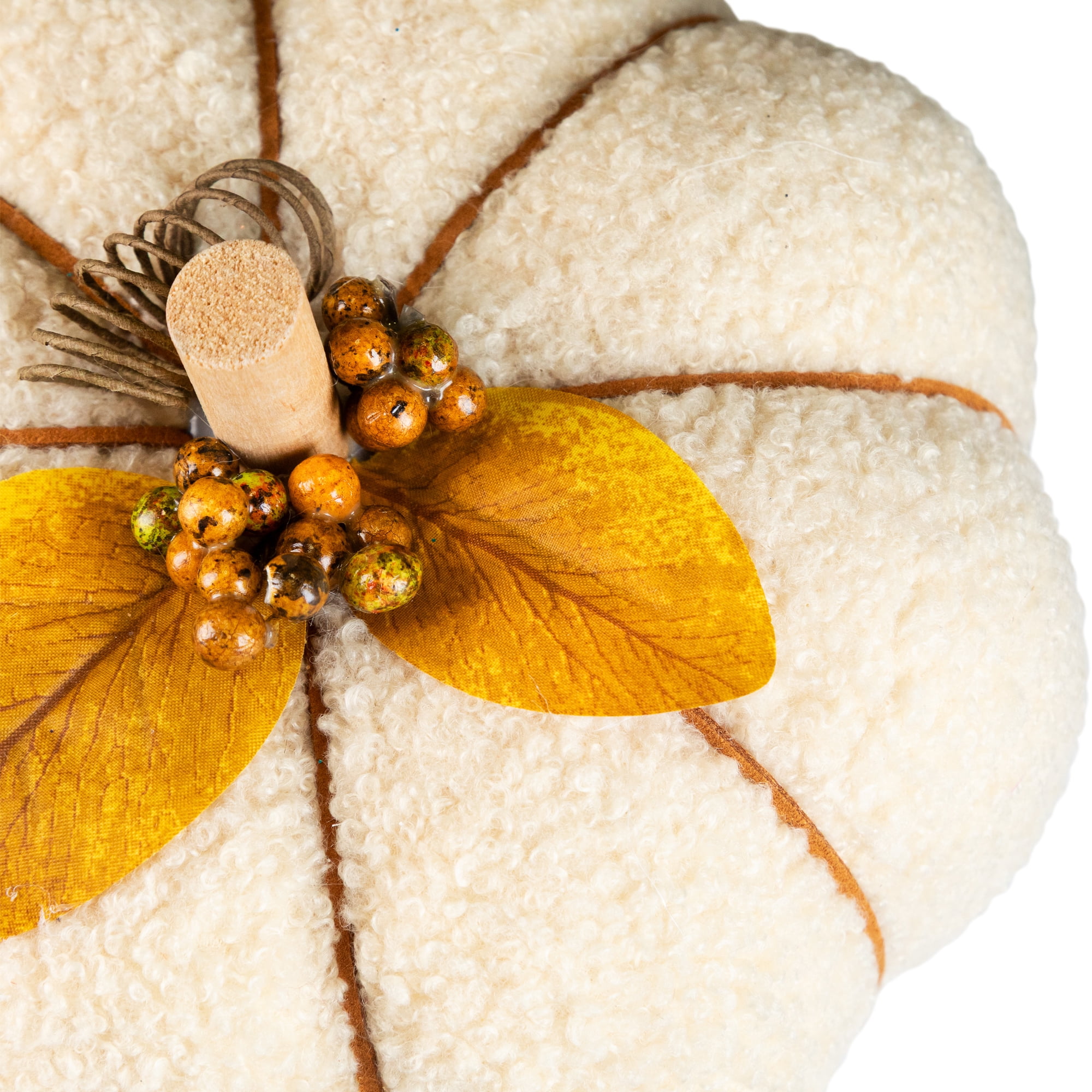 Northlight Large Plush Pumpkin Fall Harvest Decoration - 7.5" - Cream and Yellow