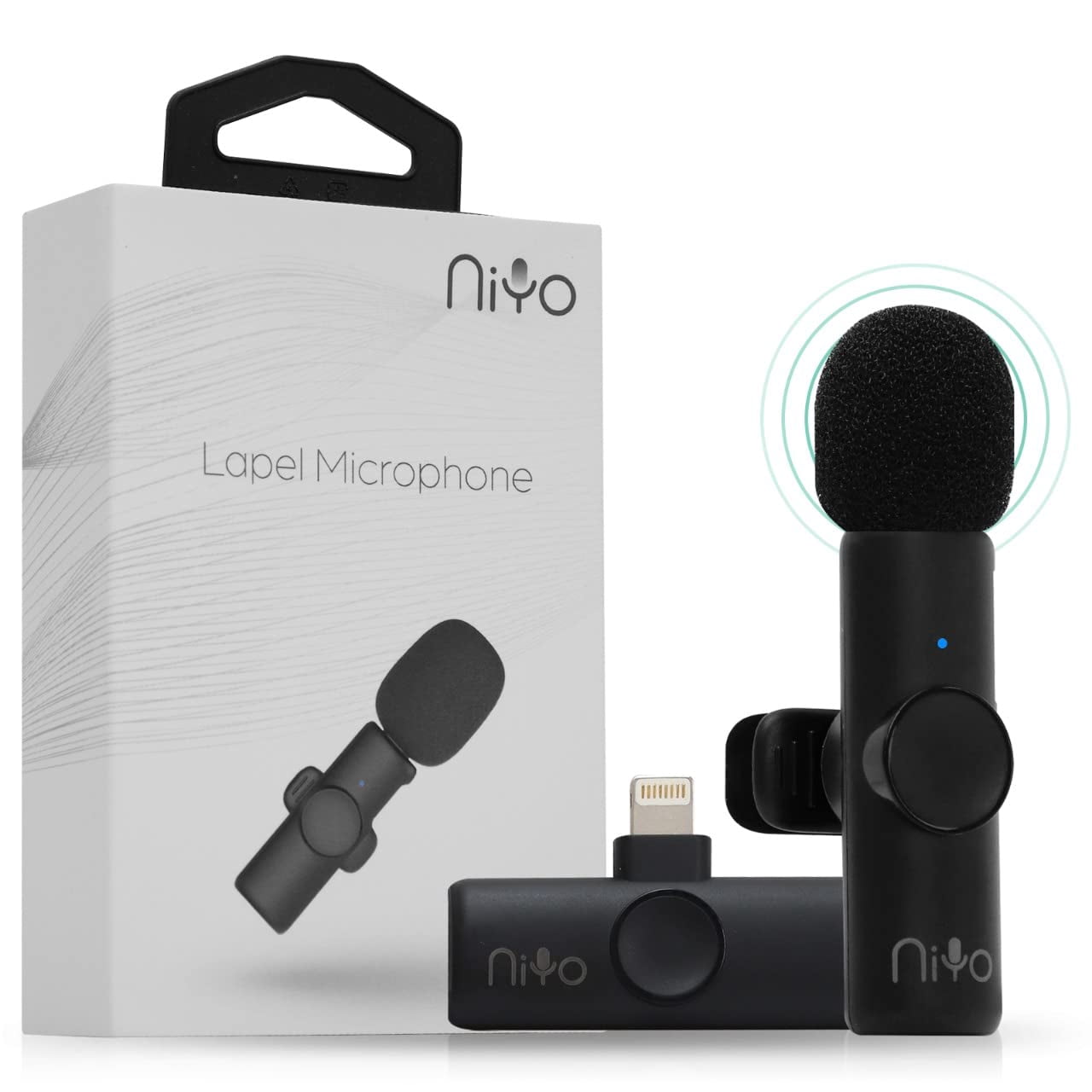 Niyo Wireless Lapel Microphone - Professional Video Recording Mic, Lightweight Lapel Mic for iPhone, Noise Reduction Clip-on Microphones for Video Bloggers, Interviewers, Content Creators (White)