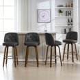 thumbnail image 4 of WOOW DEPOT Button-tufted Swivel Bar Stools Set of 1, 29" Upholstered PU Leather Barstools w/ Mid-back Wood Legs Large Seat, Mid Century Modern Bar Chair Island Stool for Kitchen Counter, 4 of 11