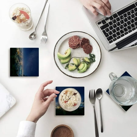 

FMSHPON Night City Scene Set of 4 Coaster for Drinks Absorbent Ceramic Stone Coasters Cup Mat with Cork Base for Home Kitchen Room Coffee Table Bar Decor