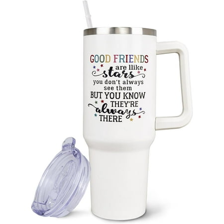 

Best Friend Birthday Gifts - Best Friend Gift for Women - Good Friends are Like Stars - 40 oz Tumbler with Handle and Straw Reusable Insulated Stainless Steel Best Friend Tumblers