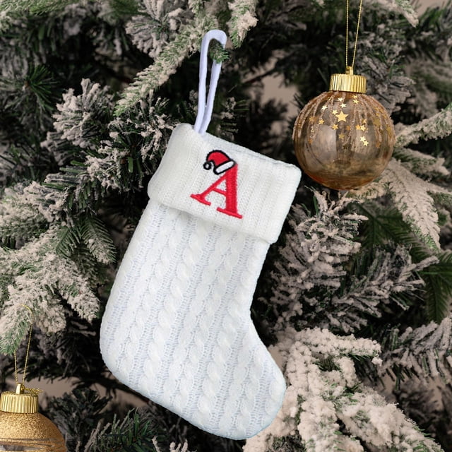 Hangs Decorative Knitted Socks Embroidery Letters Children's Candy Bag White Christmas Bag