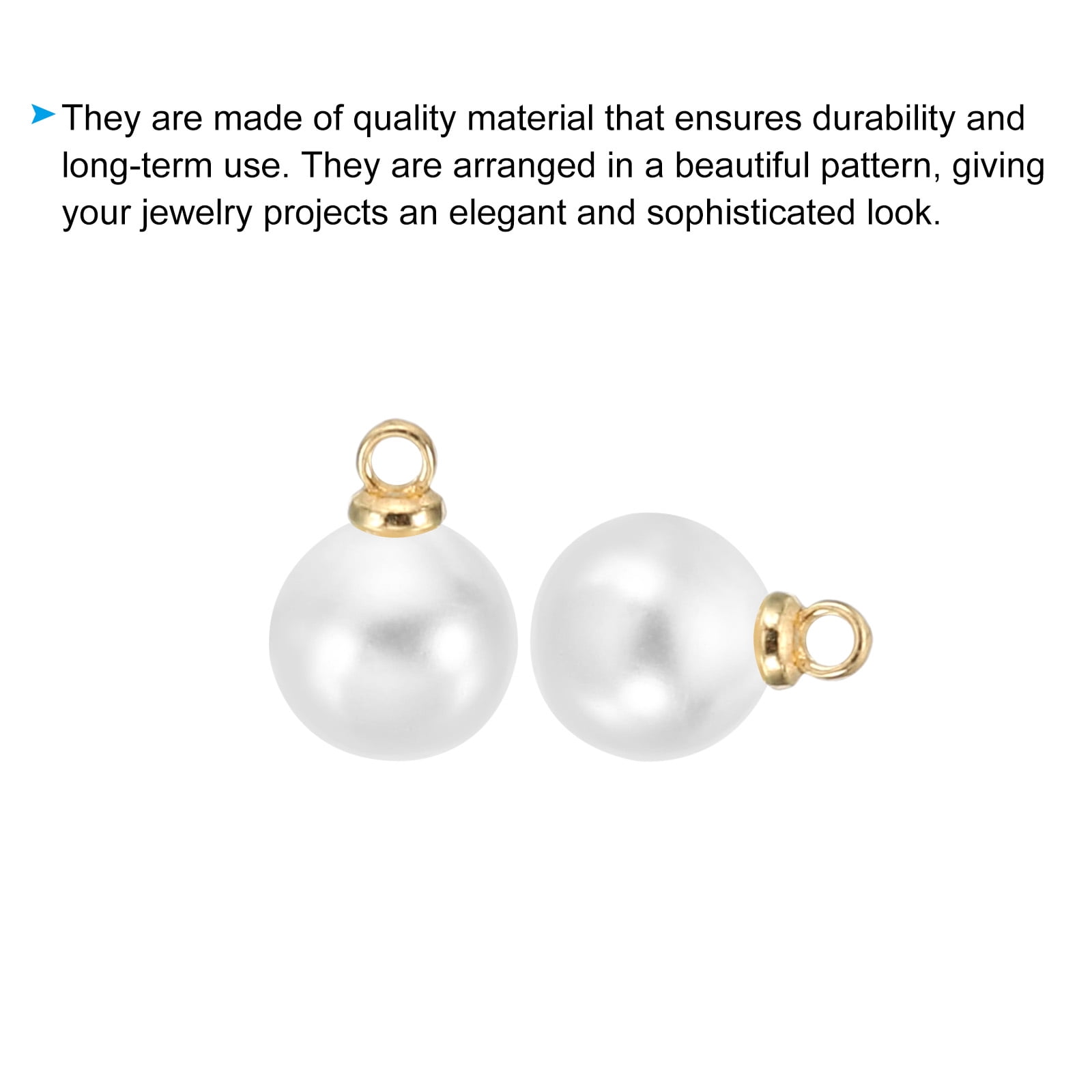 8mm Faux Pearl Charm Pendants Drops, 100pcs Pearl Beads for Jewelry Making Bracelets Earrings Necklace, Golden White