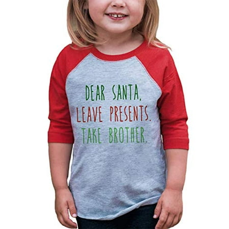 

Custom Party Shop Kids Funny Dear Santa Christmas Raglan Shirt Red