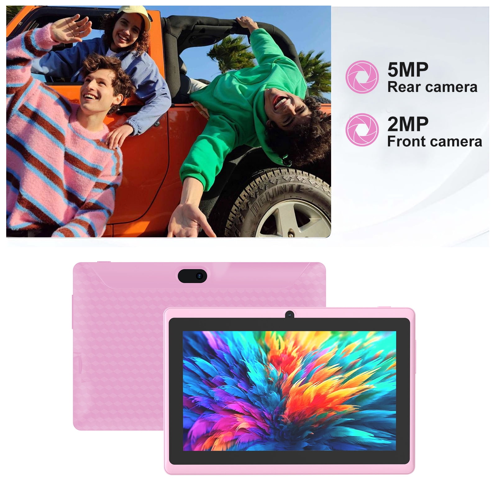 7Inch Android Tablet with Protective Case, 8GB(3+5Expand) RAM+ 32GB ROM, IPS Screen, Dual Camera, Bluetooth 5.0 WiFi Tab, Pink