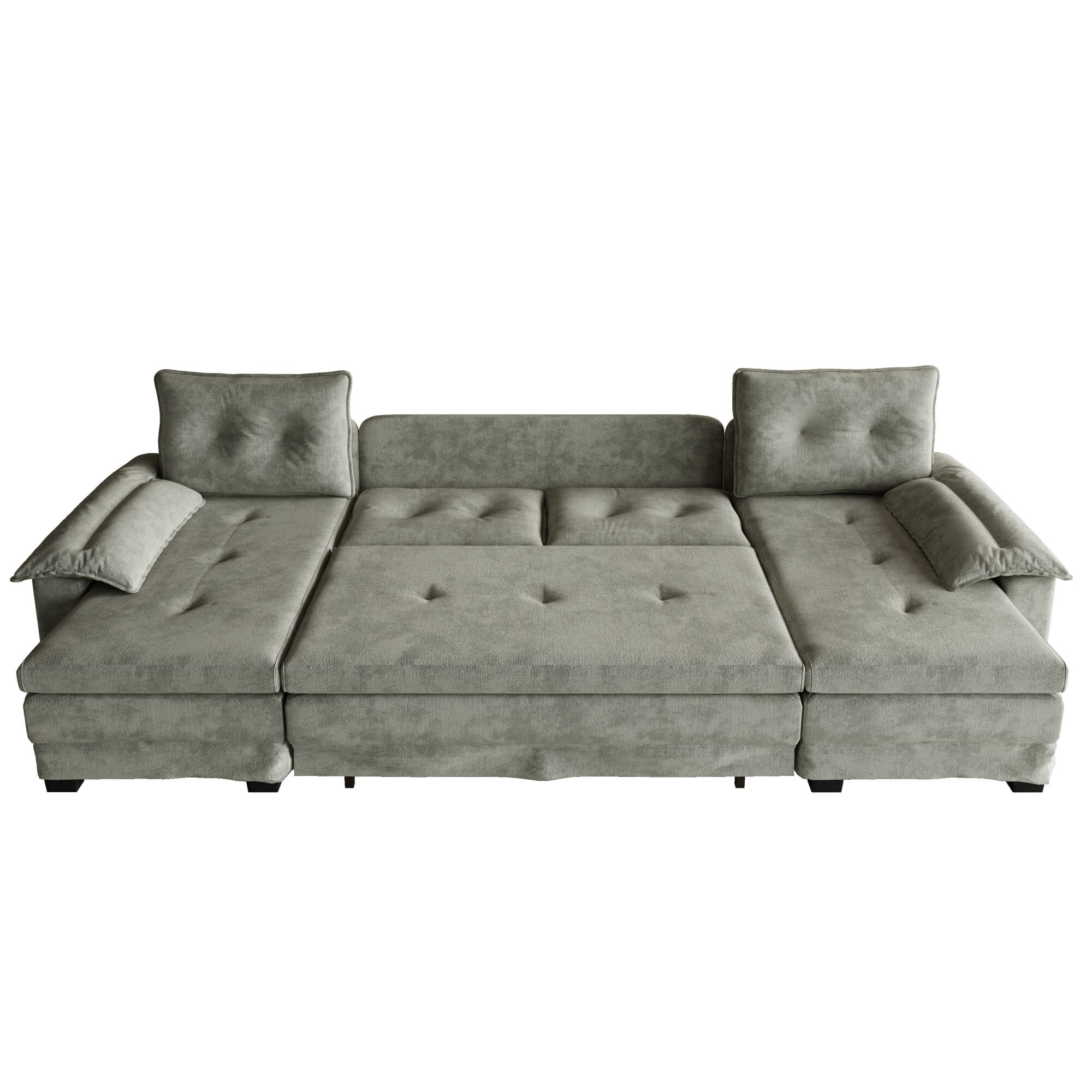 DEALTOPS 109.5" U-Shaped Sectional Sleeper Sofa with Pull Out Bed, 4-Seat Chenille Modular Couch, USB Ports, Gray