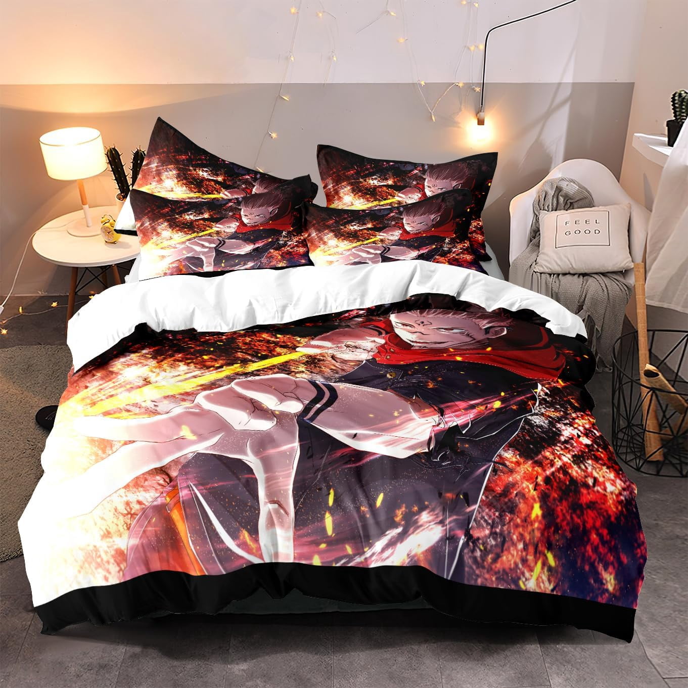 Anime Jujutsu Kaisen Duvet Cover Bedding Set,3D Anime Soft Comfortable Quilt Cover Twin Full Queen King Size with Pillowcases (Color 1, Twin)