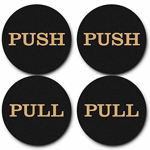 2 Round Push Pull Door Signs - 2 Sets Brushed Gold 4pcs 