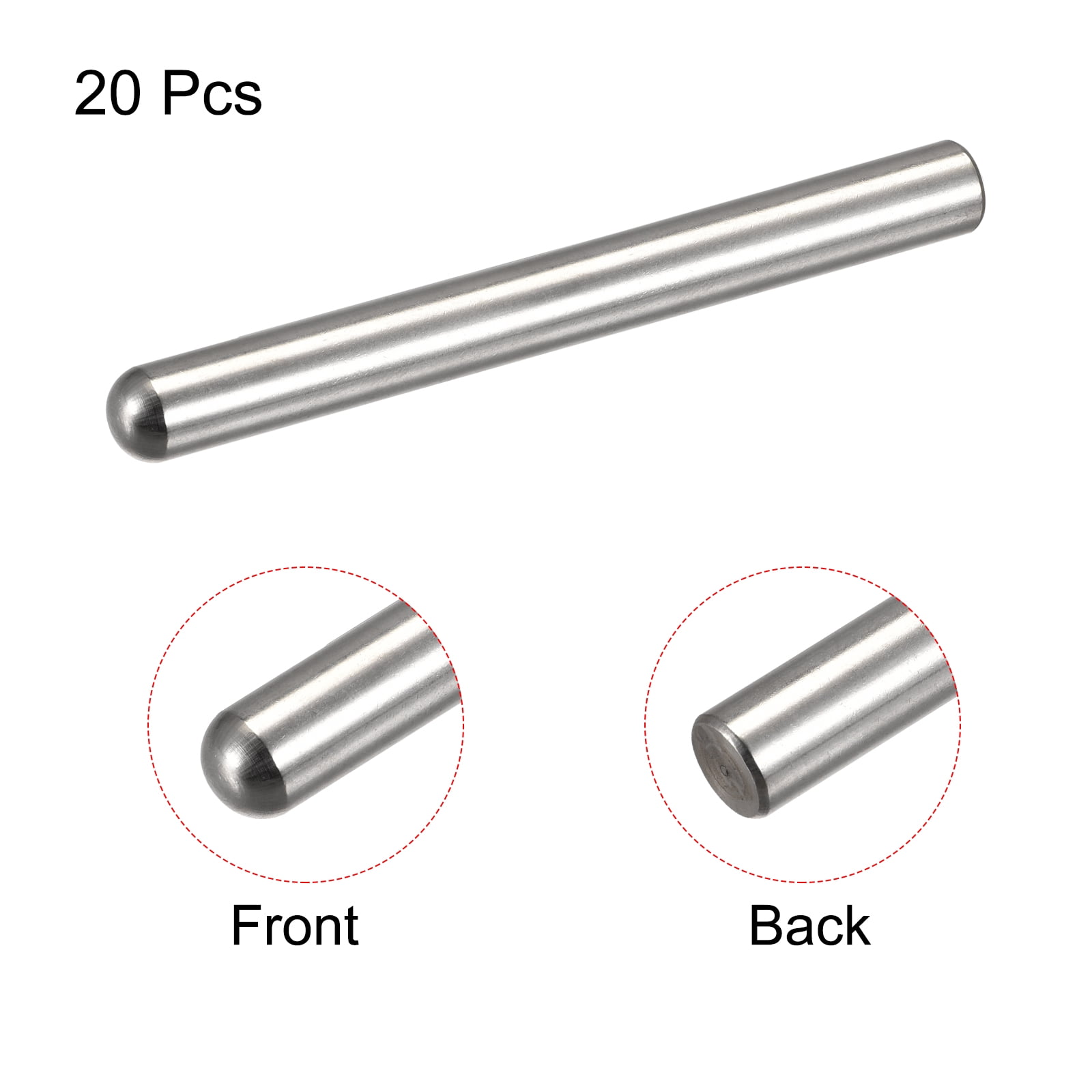 8x80mm Dowel Pins, 20pcs 304 Stainless Steel Round Head Flat Chamfered End Dowel Pin Bunk Bed Pins Shelf Pegs Support Shelves Fasten Elements
