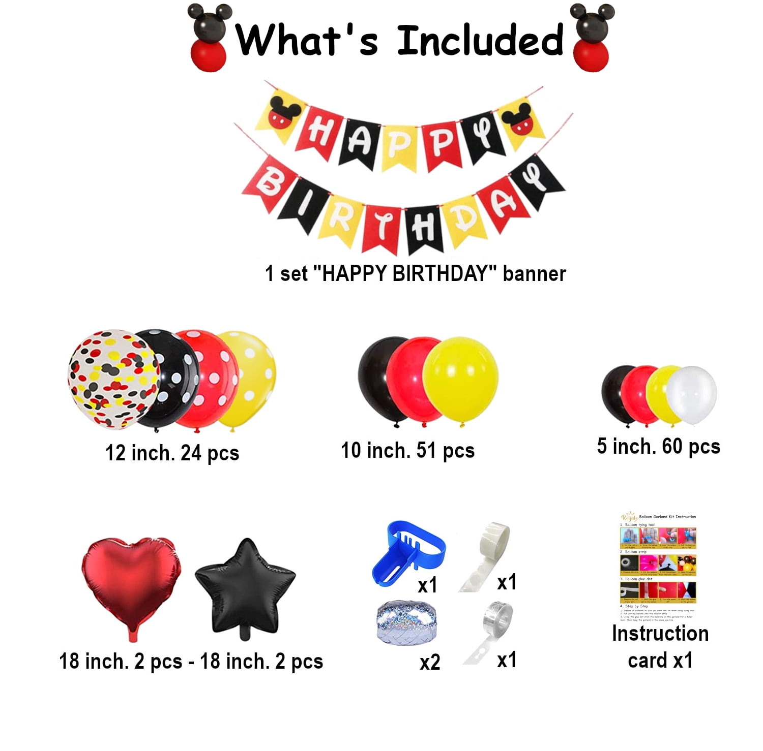 146 pcs Mickey Theme Birthday Balloons Arch Garland Kit with Happy Birthday Banner for Birthday Party Supplies