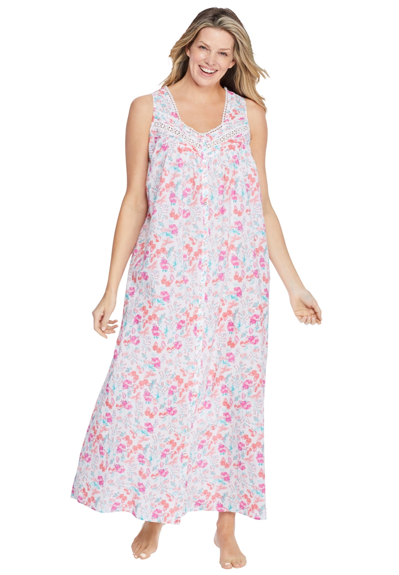 Only Necessities Women's Plus Size Long Sleeveless Floral Nightgown ...