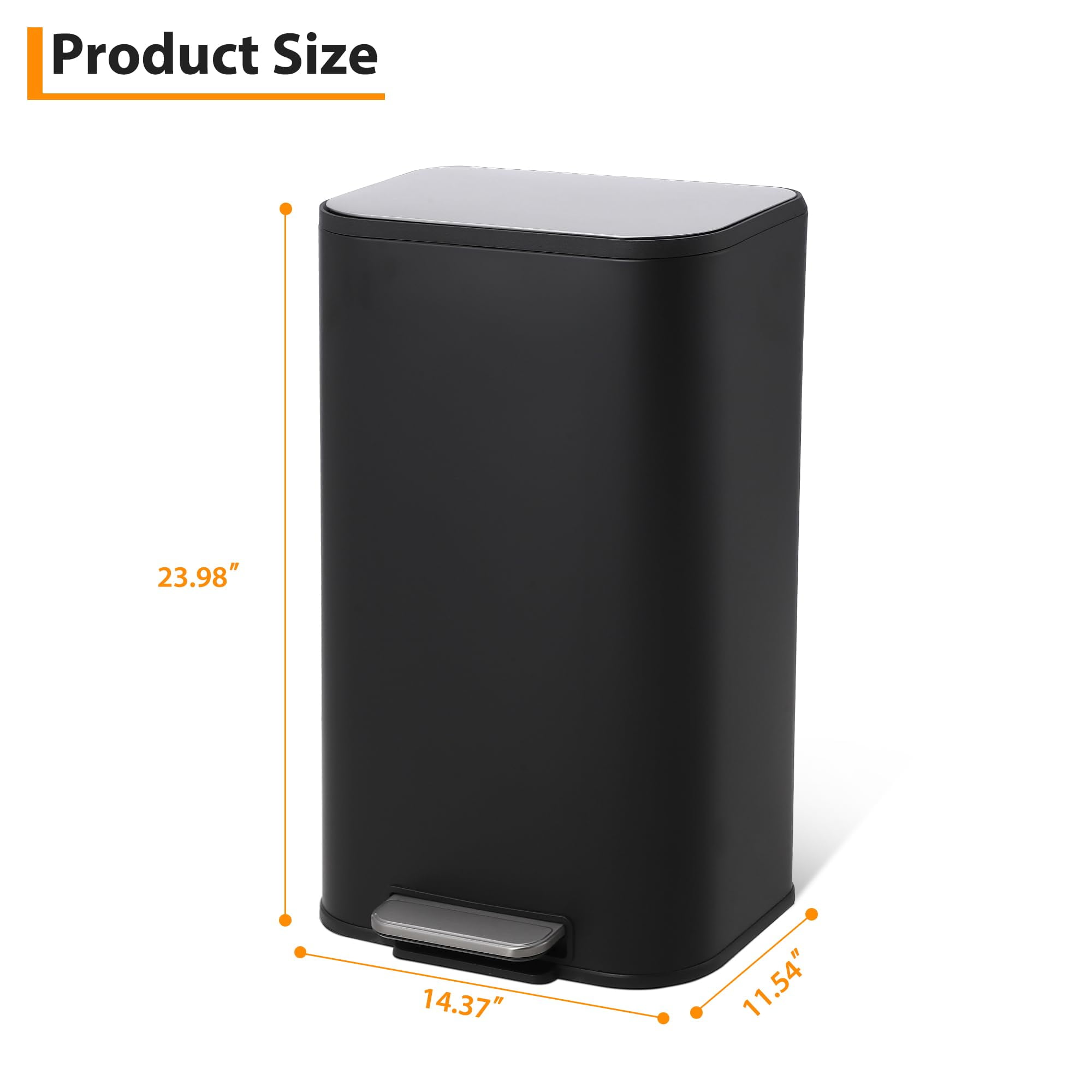 TROPOW Kitchen Trash Can,Stainless Steel Garbage Can with Lid, Step-On Pedal and Inner Bucket, Rectangular Trash Can for Home Kitchen Office Living Room