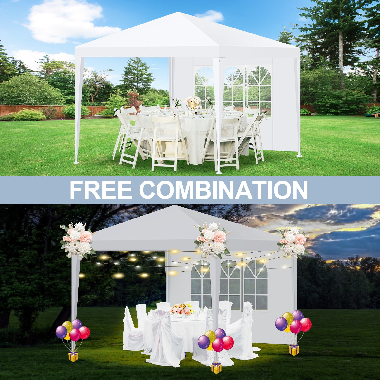 HOTEEL 10'x10' Canopy Party Tent with 2 Removable Sidewalls, Outdoor Tent for Parties, Event Tent, Patio Camping Gazebo, Portable Tent for Weddings, BBQ, Parties, Waterproof, White
